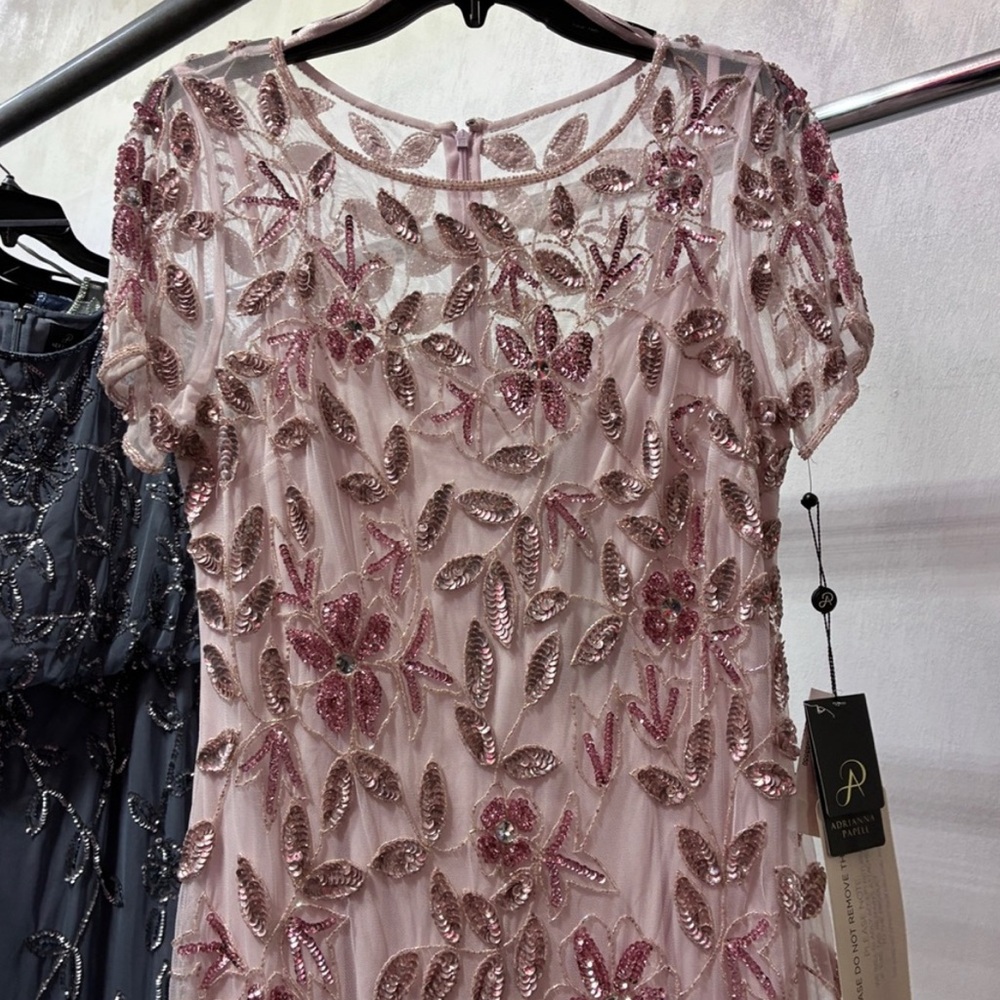 Adrianna Papell Blush Beaded Tulle Gown SZ 6 NWT Formal MOB GALA Dress Evening - Picture 13 of 16